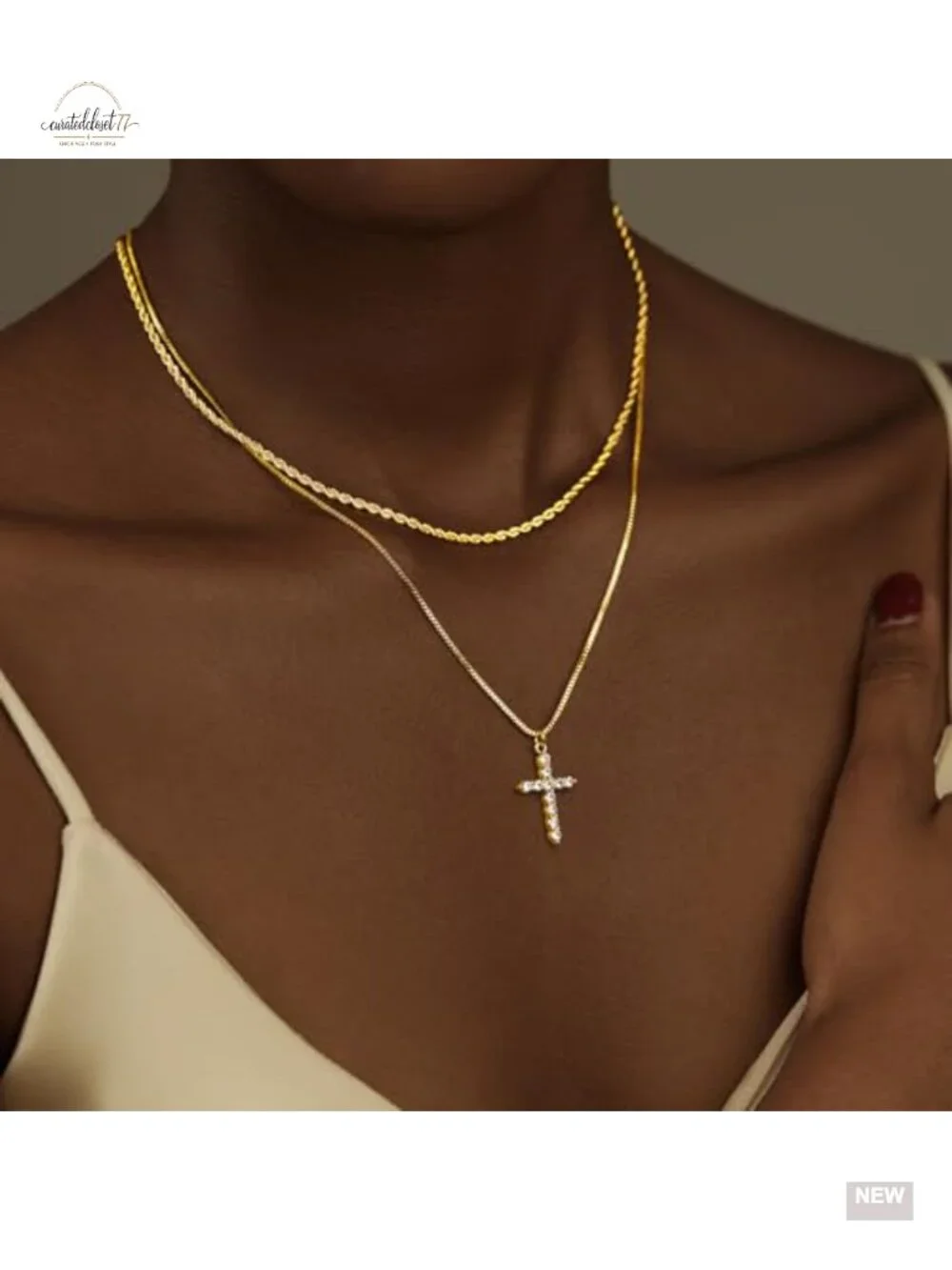 Dainty 14K Gold Silver Plated Cross Choker Necklace Set Non Tarnish